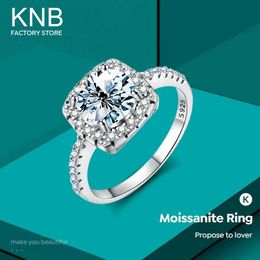 Band Rings KNB 0.5ct 1ct D True Mosonite Diamond Wedding Halo Square Ring Womens Original Genuine 925 Pure Silver Luxury Exquisite Jewelry J240410