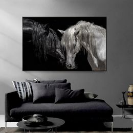 Horse Black and White Horse Posters and Prints Two Horses Animal Farm Canvas Painting Wall Art Pictures for Room Home Decoration