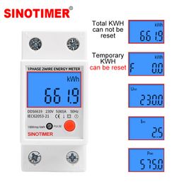 Backlight Single Phase 230V 5(80)A Digital Wattemeter Din Rail Electric KWH Power Metre Voltmeter Ammeter with Reset function