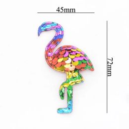 16Pcs 72mm Glitter Rainbow Flamingo Appliques with Sequins Embroider Patches for Clothes Hat Sewing Supplies Hair Clip Decor