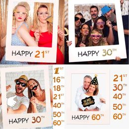 1/16/18/21/30/40/50/60th 2019 Photo Frame Paper Pictures Happy Birthday Anniversary Cutouts Booth Props DIY Party Supplies Decor