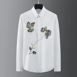 Men's Casual Shirts Fashionable And Trendy Flower Matching Meticulously Embroidered Long Sleeved Shirt With Ten Thousand Needles