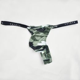 Men Sexy T-back Thongs Camouflage G-strings Male Bulge Pouch Printed Underwear Man Soft Underpants Low Rise Bikini Briefs Panty