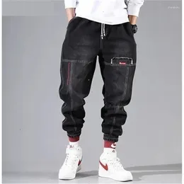 Jeans maschile caviglia coreana alla caviglia fasciata maschi di jeans pantaloni cargo grigio per elastico harem baggy hip hop streetwear