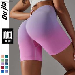 Yoga Outfits New Dip Dye Gradient Hip Lifting Fitness Shorts Womens High Waist Tight Triple Peach Hip Quick Dried Yoga Cycling Sports Shorts Y240410