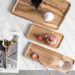 Bamboo Wooden Serving Tray for Fruit Dessert Cake Snacks Candy Plate Rectangle Food Storage Tray For Kitchen Accessories