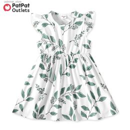 Girl's Dresses Summer Lovely Baby Girl Designer Clothes Kids Toddler Floral Leaf Print Flutter-sleeve Dress Cute Outfits L47