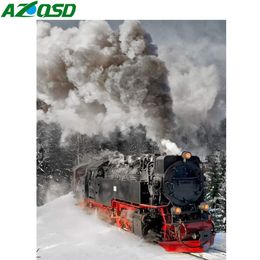 AZQSD 5d Diamond Painting Train Mosaic Rhinestones Diamond Embroidery Sale Scenery Snow Gift Handmade Cross Stitch Kits