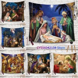 1PC Nativity Tapestries Wall Blanket Baby Jesus Printed Beach Towels Cover Wall Hanging Tapestry Home Decor Poster