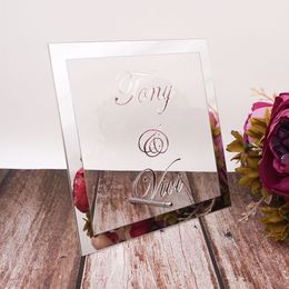 Custom Bride Groom Name Mirror Frame Wedding Signage Personalised Transperant Acrylic Sign Plate with Nail Party Decor Favours