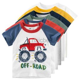 T-shirts 2-10Years Cartoon Car Print Boys Girls T Shirt Summer Children Kids Clothes Shorts Sleeve O-Neck Cotton Tops Tees Dropshipping 240410