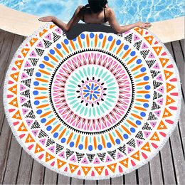 Microfiber Mandala Abstract Pattern Beach Towel Round Large Watercolor Quicksand Yoga Towel With Tassel Beach Mat Blanket Cover