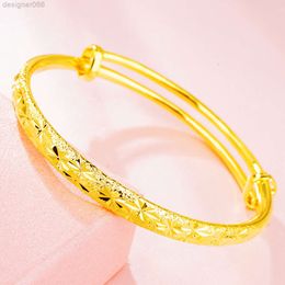 Vietnam Shajin Flat Round Star Push-pull Bracelet Plated with Gold 24k Shuangbu Frosted Adjustable