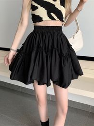 HOUZHOU Kawaii Mini Skirts Women White Fungus Patchwork Summer 2024 Sweet Cute Pleated Skirt Black Goth Lolita Preppy Style Y2k