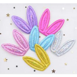 12Pcs Glitter Lase PU Fabric Rabbits Ears Applique Padded Patches for Hair Hoop, Clips, Band, Headdress, Hairdress, Ornament
