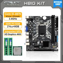 Motherboards SZMZ H81 Motherboard kit LGA 1150 with core i5 4670 processor 8GB DDR3 memory + HD Graphics 4600 placa mae LGA1150 set H81