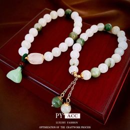 New Chinese Style Natural Stone Lotus Pendant Bracelet Personalised Temperament Fashion String Design Sense China-chic Hand Jewellery Women