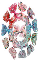 45 inch Children Hair Bow Handmade Bowknot Colour Printing Bow Girls Hairpin with Clips Headdress Kids Hair Accessoires6792034