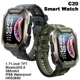 Watches C20 Military Smart Watch IP68 Waterproof 5ATM Outdoor Sport Fitness Tracker Heart Rate Health Monitor 380mAh 1.71inch Smartwatch