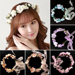 Headpieces Bohemia Garland Rose Flower Crown Women Headbands With Adjustable Ribbon Girls Floral Wreath Bridal Halo Headpiece