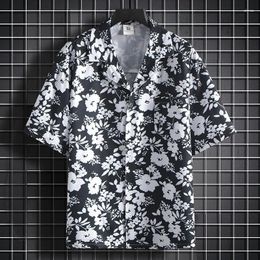 Men's Casual Shirts Cuban Collar Shirt Black And White Printed Top Pocket Polo Summer Short Sleeved Beach Party First Clothing