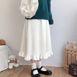 Skirts HOUZHOU Japanese Fashion White Long Skirt Women Kawaii Lolita Ruffle Patchwork High Waist A-line Midi Petticoat Mori Girl