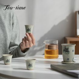 Cute Tiger Travel Tea Set Anti-scalding Glass Pot Ceramic Portable Outdoor Teaset 1 Pot 3 Cups Tea Making Set Tea Ceremony Gift