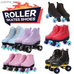 Inline Roller Skates Roller Skates Shoes Inline Skating Quad Adult Double Row Roller Shoes Patins Sliding Sneaker Beginner Microfiber Leather Shoes Y240410