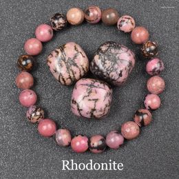 Strand Geniune Natural Rhodonite Stone Bead Bracelet Made Of Jewellery For Women Pink Rose Red Elastic Rope Bracelets Gift
