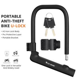 WEST BIKING Bicycle U Lock MTB Road Bike Padlock Portable Anti-theft Safety Motorcycle Scooter Cycling Lock Bicycle Accessories