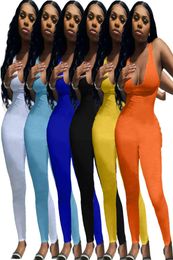 Women Jumpsuit spring and summer Fashion sexy deep Vneck super elastic small pit strip suspender vest trousers Solid Colour Romper1502311