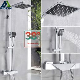 Chrome Shower Faucet Thermostatic Bathroom Shower Mixer Tap Rainfall 8" Shower Set Thermostat Bath Shower Tap Black Faucet