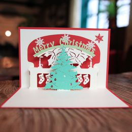 1Pcs Merry Christmas Tree 15cm 3D Laser Cut Pop Up Paper Handmade Custom Greeting Cards Christmas Gifts Souvenirs