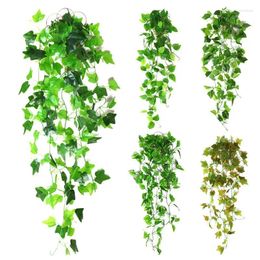 Decorative Flowers 3.6ft Artificial Plant Green Leaf Garland Wall Hanging Vine Home Garden Decoration Wedding Party DIY Fake Wreath Leaves