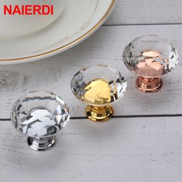 NAIERDI 20mm 30mm Diamond Crystal Glass Knobs Cupboard Pulls Drawer Knobs Kitchen Cabinet Handles Modern Style Furniture Pulls