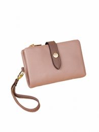 new Solid Colour Women's Wallet Three fold Card Bag PU Multi functial ID Credit Card Window Coin Zipper Wallet with Wrist Strap K9Wd#