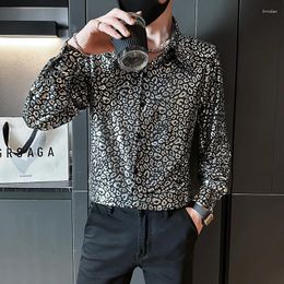 Men's Dress Shirts Fashion Velvet Print Dance Clothes For Men Luxury Elegant Mens Long Sleeve Casual Blouse