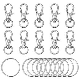 120pcs Swivel Lanyard Snap Hook Metal Lobster Clasp with Key Rings DIY Keyring Jewelry Keychain Key Chain Accessories Silver Color260S