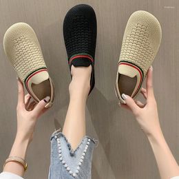 Casual Shoes 2024 Knitted Spring Summer Women Flat Heels Breathable Soft Bottoms Slip On Black Woman Round Toe Design