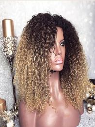 Fashion african american women styleMongolian Afro Kinky Curly Wig Ombre Wig 250 Density Coloured synthetic Lace Front Wigs Natural6360274