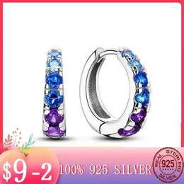 Hoop Earrings 2024 Sparkling Deep Blue Purple Zircon Galaxy For Teens Women Girl Female Silver Colour Fashion Luxury Jewellery