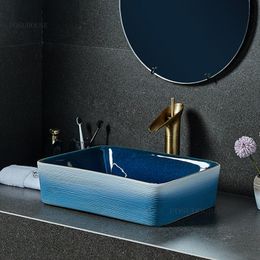 Ceramic Bathroom Sinks Creative Blue Above Counter Basin Modern Home Bathroom Washbasins Toilet Washing Sink Simple Kitchen Sink