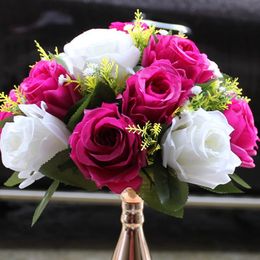 26CM Silk White Artificial Rose Flowers Ball Stage Road Lead Flower Centerpieces for Tables Bouquet DIY Wedding Home Arrangement