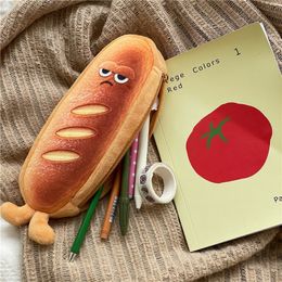 Ins Kawaii Bread Toast Pencil Bag Plush Large Capacity Pencil Cases Student Storage Pouch Japanese Stationery School Supplies