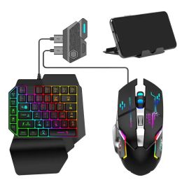 Combos Wired OneHanded Gaming Keyboard Ergonomic Mouse Combo Set Blue Tooth 5.0 Converter Set For PC Mobile Phone Gamer Low Latency
