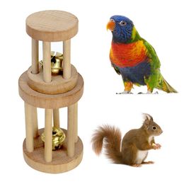 Natural Wood Dumbell Unicycle Bell Roller Chew Toys For Pet Rabbits Hamsters Rat