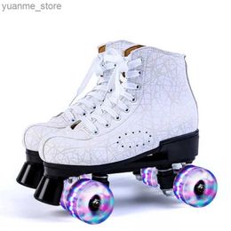 Inline Roller Skates Women Men PU Leather 4-wheel Skates Sliding Quad Sneakers Rollers Adult Children Skating Shoes Patines with 4 Flash Wheels Y240410