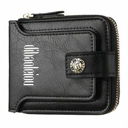 hot Men's Vintage Zipper Short Style Leather Wallet Multi Functi Butt Purse with Multiple Card Slots and A Clear ID Window D0Do#