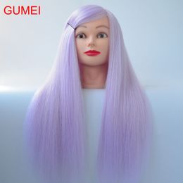 Professional Styling Head 85% Real Hair Training Wig Head For Hairdressers Manikin Dolls Nice Mannequin Head With Hair Purple
