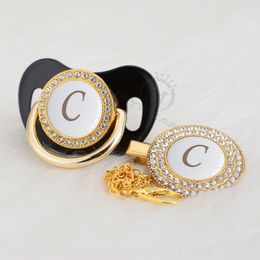 MIYOCAR Gold silver name Initials letter C lovely bling pacifier and pacifier clip set BPA free dummy bling elegant LC-W